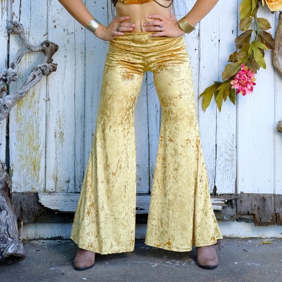NEW! Gold Velvet Bell Bottoms - Picture 2 of 8